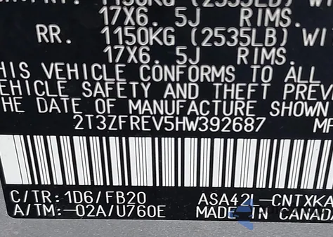 2017 Toyota Rav4 Le from USA, damaged, VIN 2T3ZFREV5HW392687